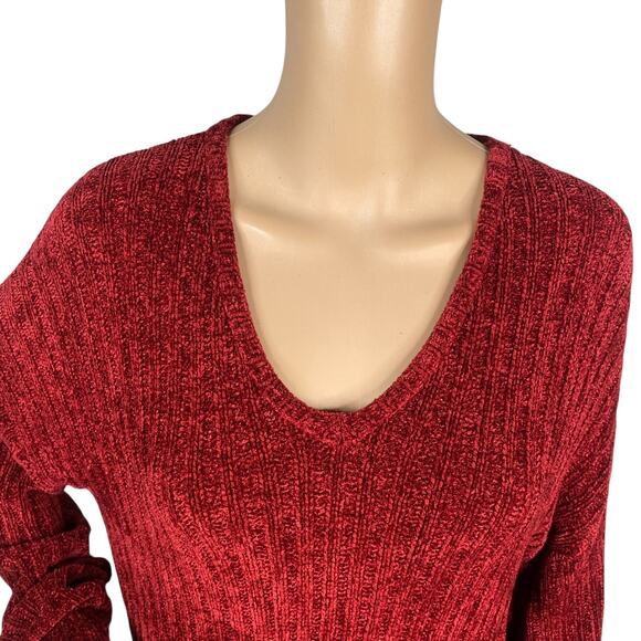 Vtg 90s Moda International Red Chenille Chunky Knit Tunic Dress Sweater SZ L - Picture 3 of 7